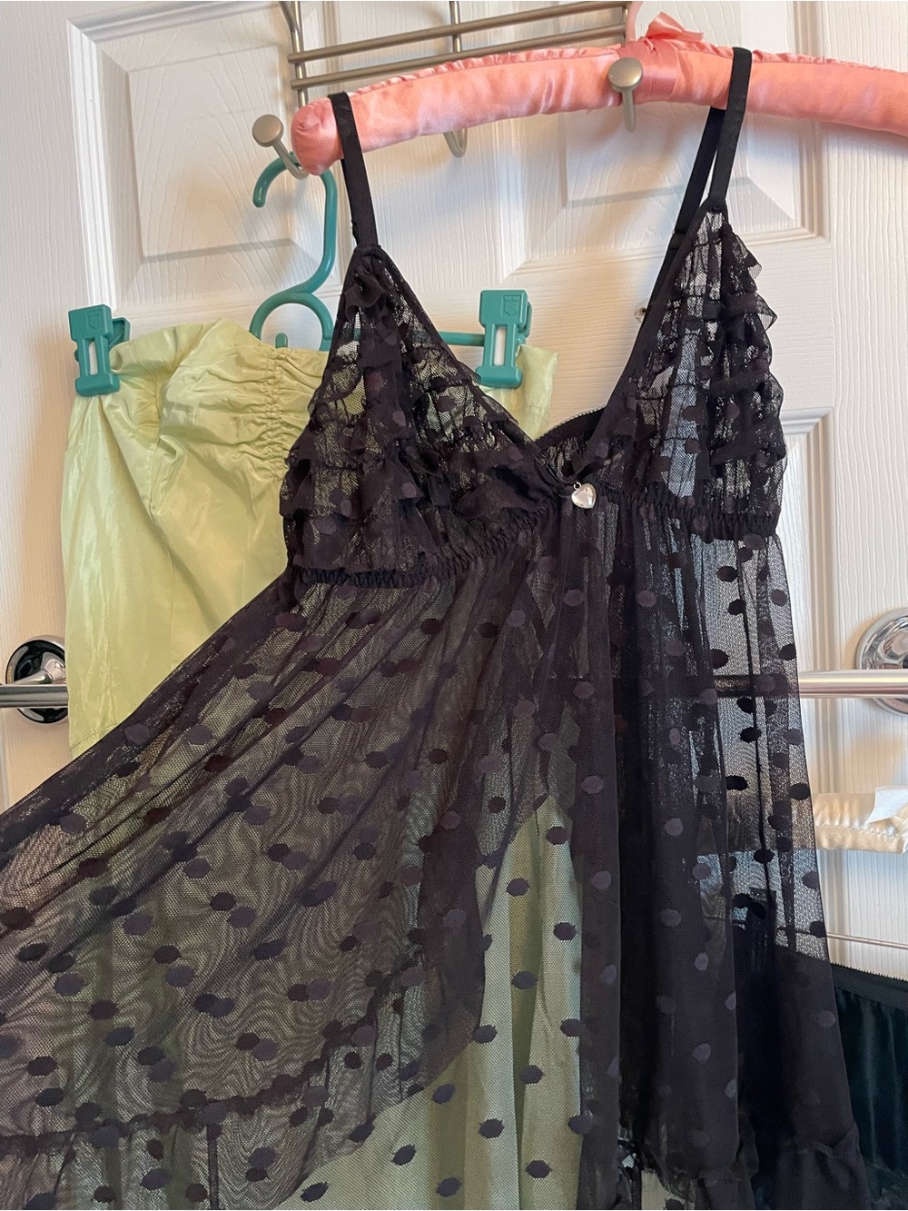 Sheer Black Polka Dot Lace Babydoll Adjustable Straps Size Cinema Etoile Size M